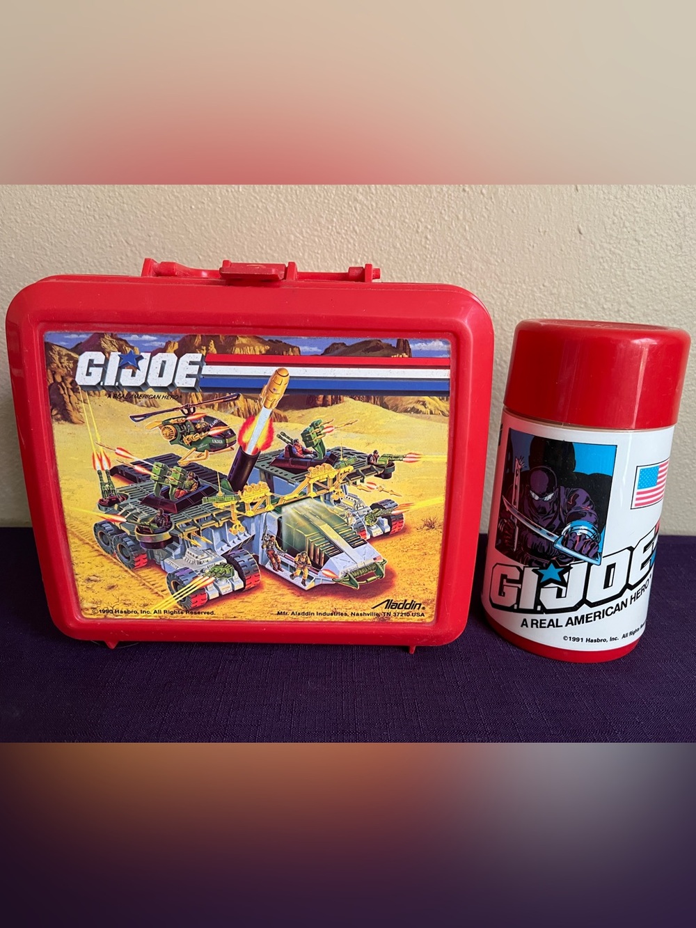 Vintage 1990 GI Joe Aladdin Red Plastic Lunch Box w/ Thermos Complete